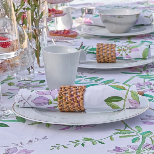 Serviettes de table imprimé coton/lin Pois de senteur Floral, Le Jacquard Français