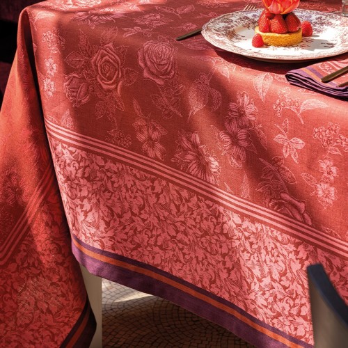 Petit Carré déco jacquard pur lin Romance Passion, Le Jacquard Français