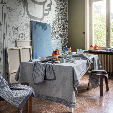 Nappe coton Empreintes Cobalt, Le Jacquard Français