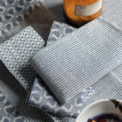 Serviettes de table coton Empreintes Rayures Cobalt, Le Jacquard Français 