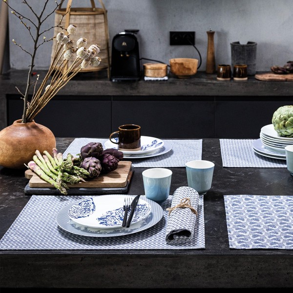 Sets de table enduits Empreintes Tissage Cobalt, Le Jacquard Français 