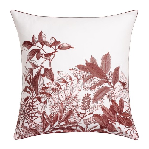 Le Jacquard Français - Taie d'oreiller carrée imprimée satin de coton 118 fils/cm² Feuilles en Scène Gojy