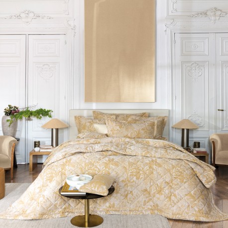 Couvre lit jacquard matelassé réversible satin de coton Bois dormant Doré, Le Jacquard Français