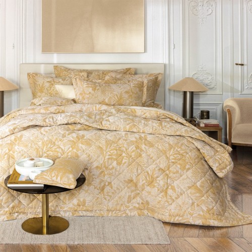 Couvre lit jacquard matelassé réversible satin de coton Bois dormant Doré, Le Jacquard Français