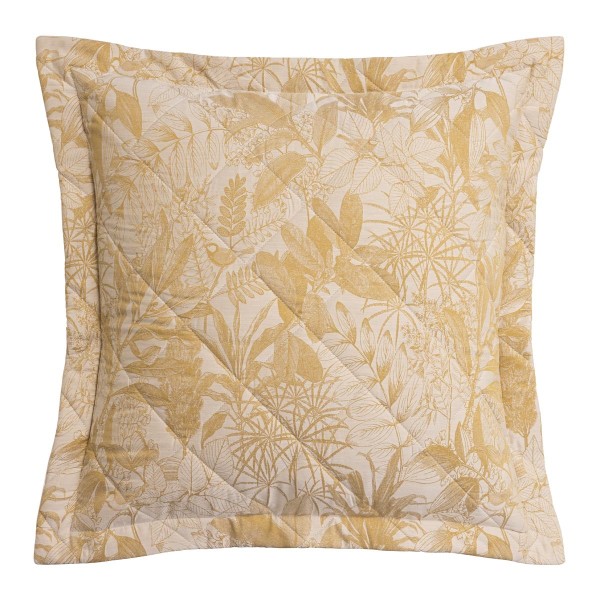 Taie carrée jacquard matelassé réversible satin de coton Bois dormant Doré, Le Jacquard Français