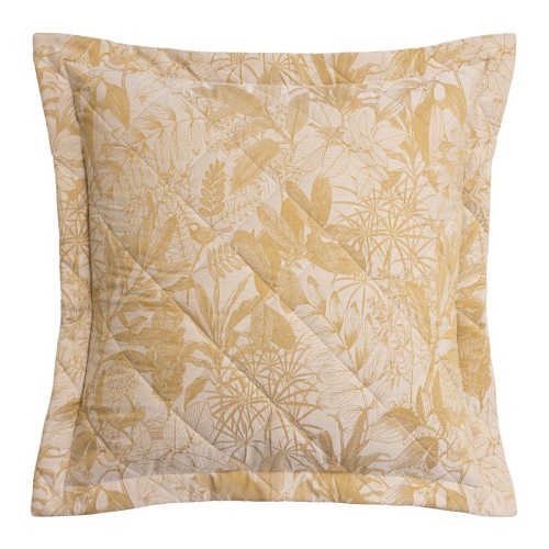 Taie carrée jacquard matelassé réversible satin de coton Bois dormant Doré, Le Jacquard Français