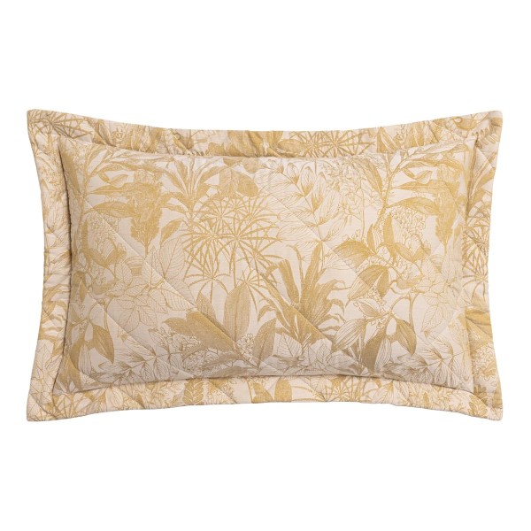 Taie rectangle jacquard matelassé réversible satin de coton Bois dormant Doré, Le Jacquard Français