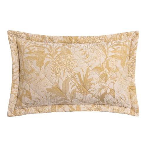 Taie rectangle jacquard matelassé réversible satin de coton Bois dormant Doré, Le Jacquard Français