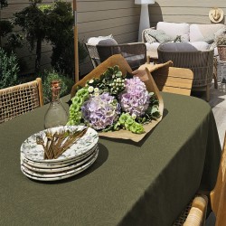 Tissu nappes au mètre jacquard coton Paradia Kaki en 180cm, Garnier-Thiébaut