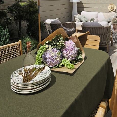 Tissu nappes au mètre jacquard coton Paradia Kaki en 180cm, Garnier-Thiébaut