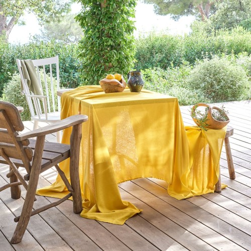 Tissu nappes au mètre jacquard coton Paradia Curry en 180cm, Garnier-Thiébaut