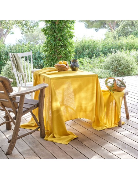Nappes sur mesure jacquard coton Paradia Curry laize 180cm, Garnier-Thiébaut
