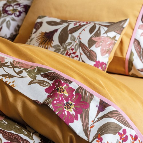 Le Jacquard Français - Parure de lit imprimée satin de coton 118 fils/cm² Panache de fleurs Miel