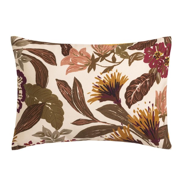 Le Jacquard Français - Taie décorative imprimée satin de coton 118 fils/cm² Panache de fleurs Miel
