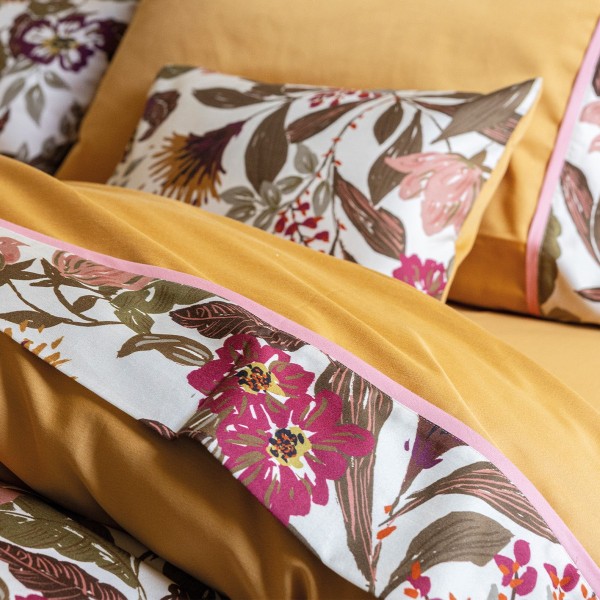 Le Jacquard Français - Parure de lit imprimée satin de coton 118 fils/cm² Panache de fleurs Miel
