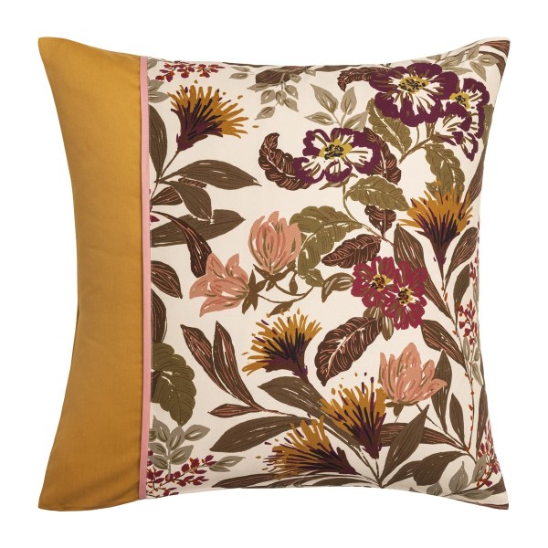 Le Jacquard Français - Taie carrée imprimée satin de coton 118 fils/cm² Panache de fleurs Miel