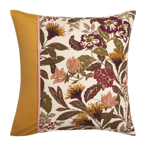 Le Jacquard Français - Taie carrée imprimée satin de coton 118 fils/cm² Panache de fleurs Miel
