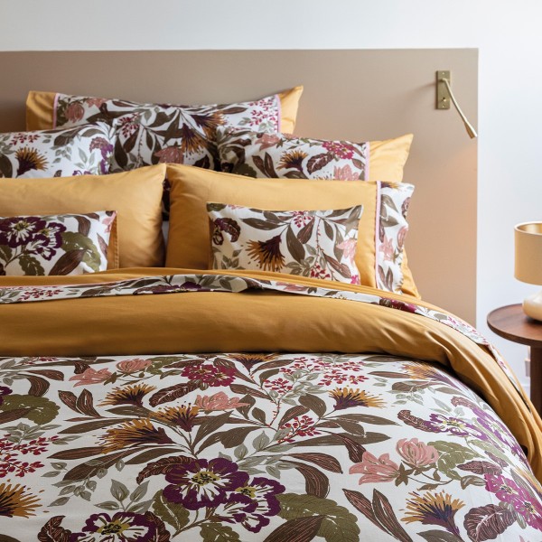 Le Jacquard Français - Parure de lit imprimée satin de coton 118 fils/cm² Panache de fleurs Miel