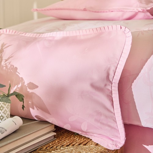 Le Jacquard Français - Taie décorative jacquard percale de coton 118 fils/cm² Pois de senteur Rose