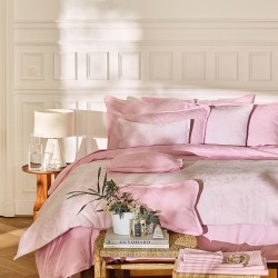 Housse de Courtepointe jacquard percale de coton Pois de senteur Rose, le Jacquard Français