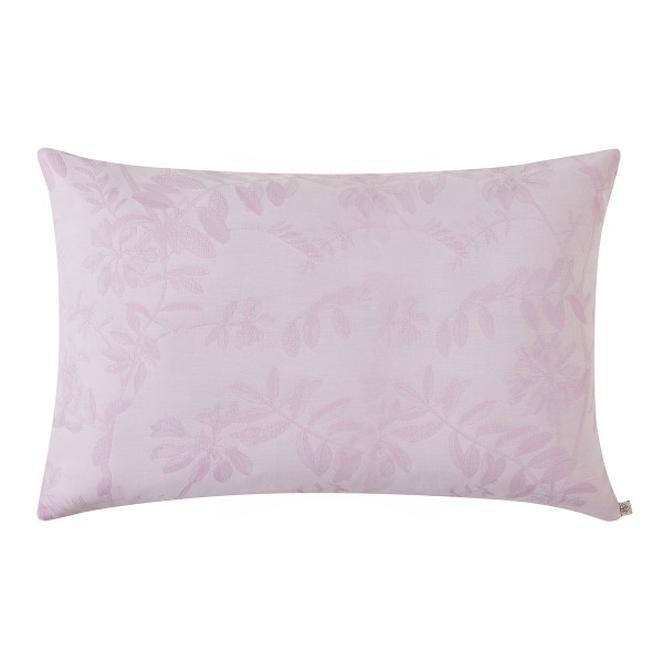 Housse de Coussin jacquard percale de coton 50x30 Pois de senteur Rose, Le Jacquard Français