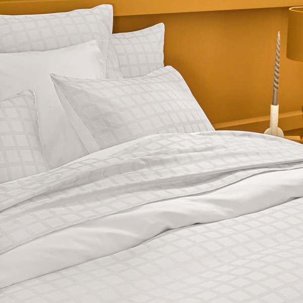 Garnier-Thiébaut - Parure de lit jacquard en satin de coton 130 fils/cm² Allegria Neige