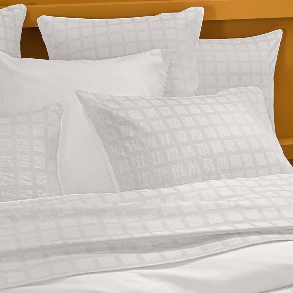 Garnier-Thiébaut - Drap plat jacquard en satin de coton 130 fils/cm² Allegria Neige