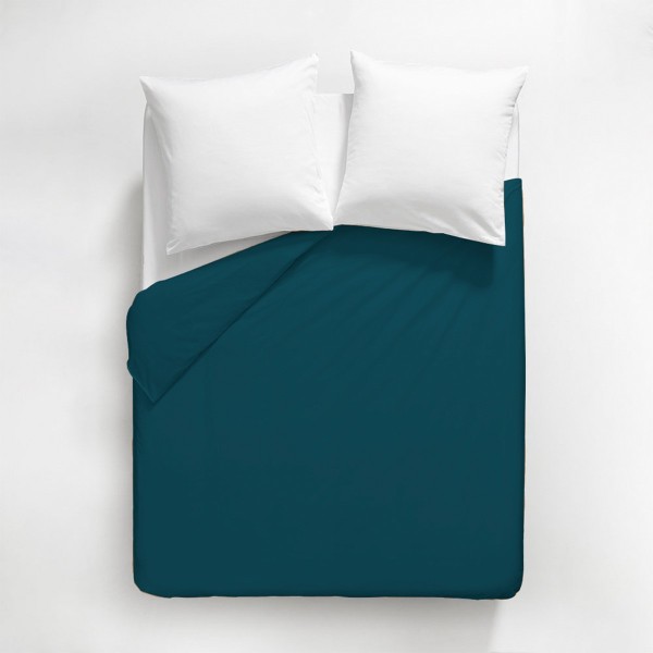 Garnier-Thiébaut - Parure de lit unie en satin de coton 120 fils/cm² Ava Bleu Ardoise