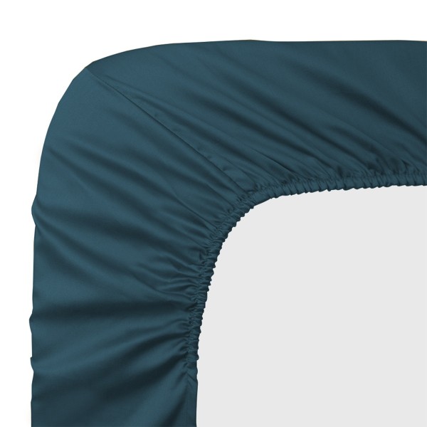 Garnier-Thiébaut - Drap housse uni en satin de coton 120 fils/cm² Ava Bleu Ardoise