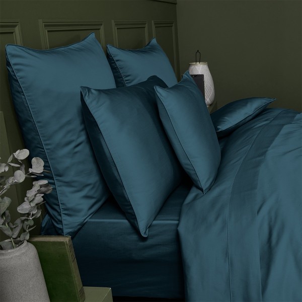 Garnier-Thiébaut - Taies unies en satin de coton 120 fils/cm² Ava Bleu Ardoise