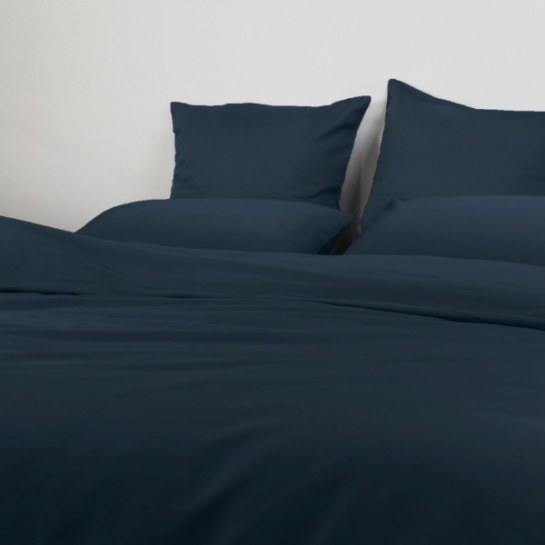 Garnier-Thiébaut - Housse de couette unie en satin de coton 120 fils/cm² Ava Bleu Nuit