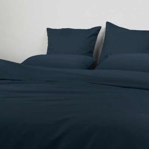 Garnier-Thiébaut - Housse de couette unie en satin de coton 120 fils/cm² Ava Bleu Nuit