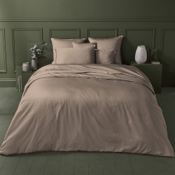 Garnier-Thiébaut - Housse de couette unie en satin de coton 120 fils/cm² Ava Rose fumé