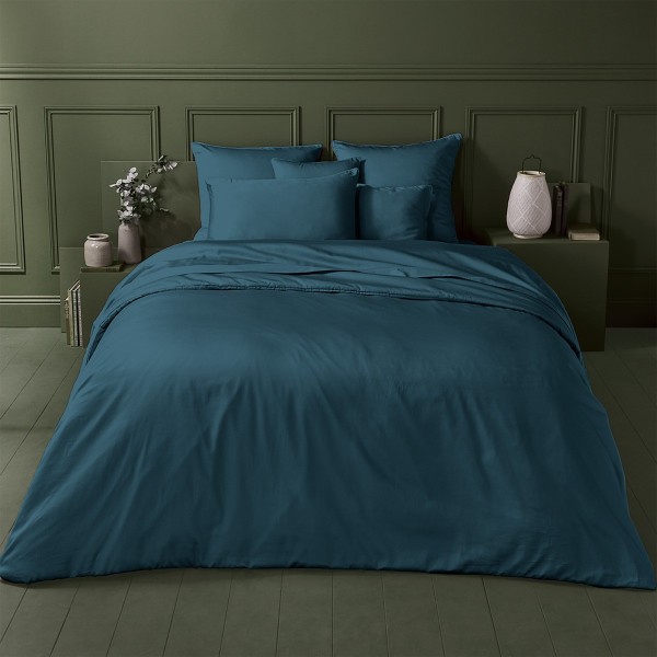  Housse de couette unie en satin de coton 120 fils/cm² Ava Bleu ardoise