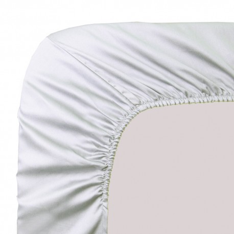 Drap housse uni Bonnets 50cm en satin de coton 120 fils/cm² Ava Blanc