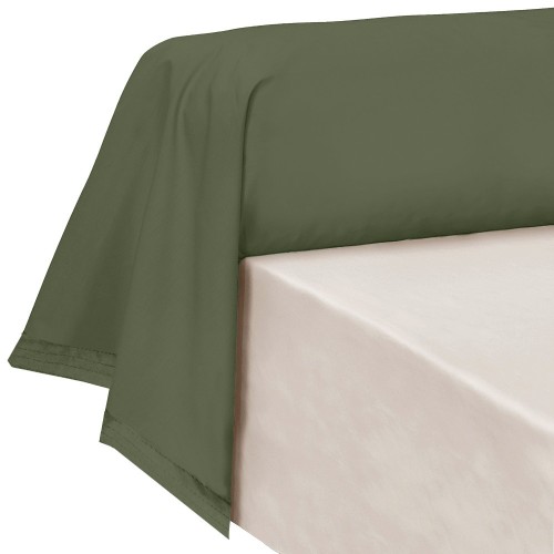 Garnier-Thiébaut - Tissu pour drap uni en percale de coton 80 fils/cm² La percale française Kaki - Laize 288cm
