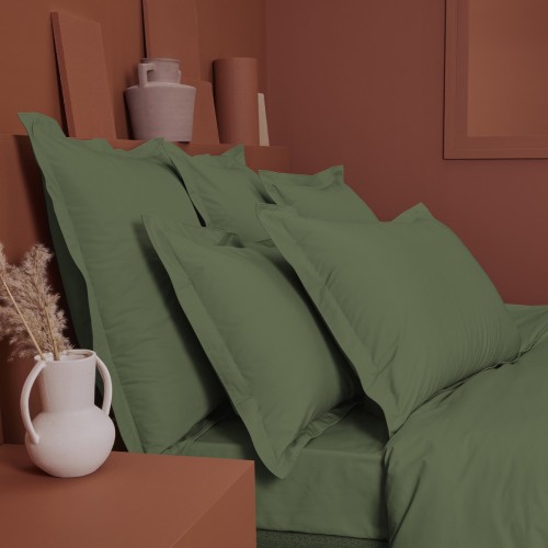 Garnier-Thiébaut - Tissu pour drap uni en percale de coton 80 fils/cm² La percale française Kaki - Laize 288cm