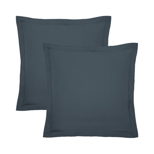 Garnier-Thiébaut - Taies d'oreiller carrées unies en percale de coton 80 fils/cm² La percale française Bleu