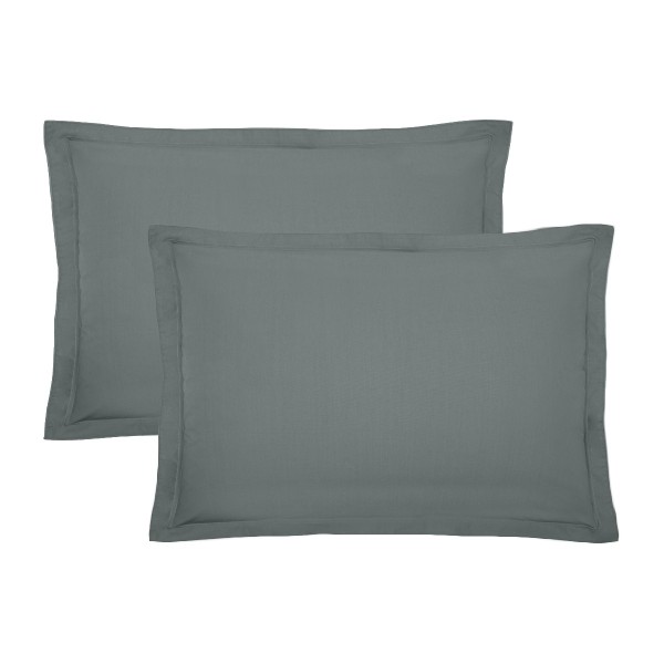 Garnier-Thiébaut -Taies d'oreiller rectangles unies en percale de coton 80 fils/cm² La percale française Acier