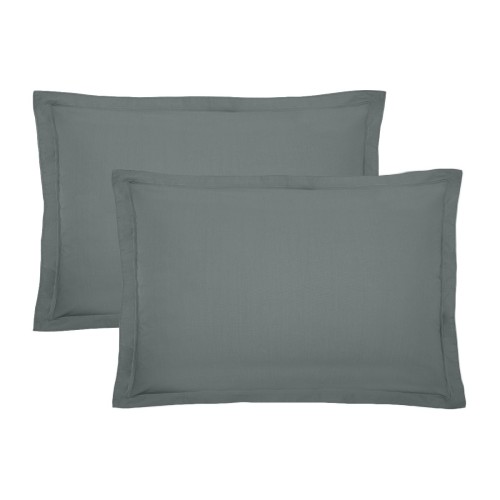 Garnier-Thiébaut -Taies d'oreiller rectangles unies en percale de coton 80 fils/cm² La percale française Acier