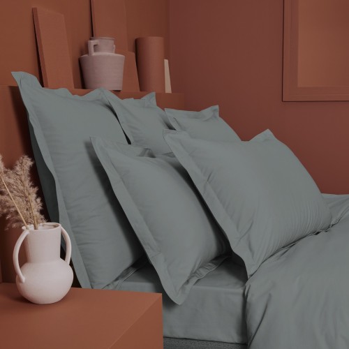 Garnier-Thiébaut - Tissu pour draps uni en percale de coton 80 fils/cm² La percale française Acier - Laize 288cm