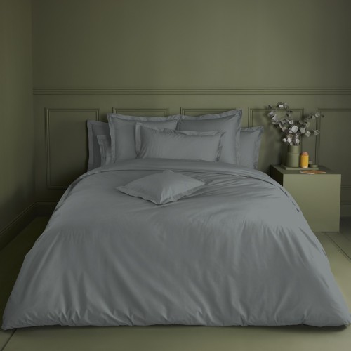 Garnier-Thiébaut - Tissu pour draps uni en percale de coton 80 fils/cm² La percale française Acier - Laize 288cm