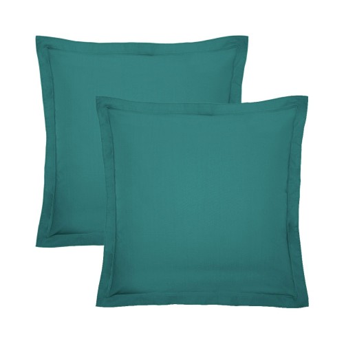 Garnier-Thiébaut - Taies d'oreiller carrées unies en percale de coton 80 fils/cm² La percale française Emeraude