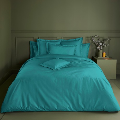 Garnier-Thiébaut - Tissu pour draps uni en percale de coton 80 fils/cm² La percale française Emeraude- Laize 288cm