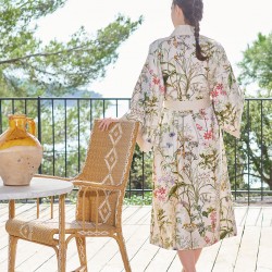 Kimono long imprimé en satin de coton 120 fils/cm² Prairie légère Beige, Garnier-Thiébaut