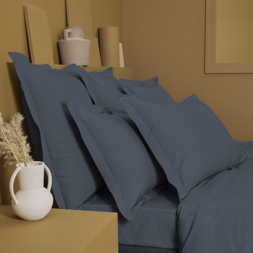 Garnier-Thiébaut - Housse de couette unie en percale de coton 80 fils/cm² La percale française Bleu