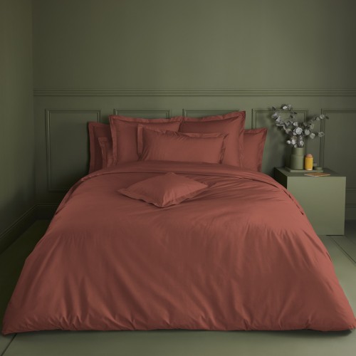Garnier-Thiébaut - Tissu pour draps uni en percale de coton 80 fils/cm² La percale française Rouille- Laize 288cm