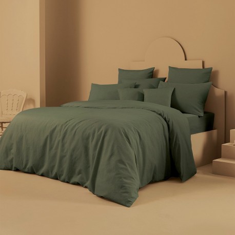 Garnier-Thiébaut - Housse de couette unie en métis lin/coton 160g/m² Le metis français Kaki