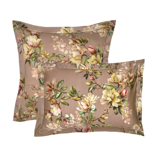 Garnier-Thiébaut - Tissu imprimé en satin de coton 120 fils/cm² Magnolias Rose fumé - Laize 300cm