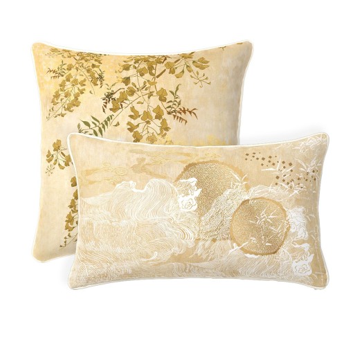 Garnier-Thiébaut - Taies d'oreiller imprimées en satin de coton 120 fils/cm² Soleil d'or Doré